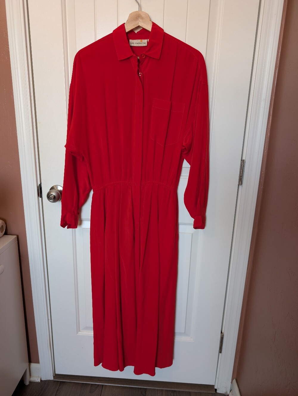 Vintage Liz Claiborne Silk Long Sleeve Maxi Dress W10 Red